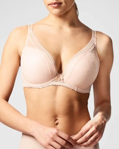 Chantelle Festivite Lace Plunge Bra, Bright Pink In Nude Blush