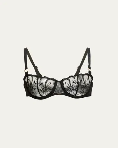 Chantelle Fleur Floral-embroidered Scalloped Demi Bra In Black