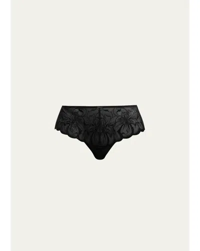 Chantelle Fleur Sheer Floral-embroidered Hipster Brief In Black