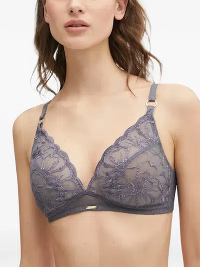 Chantelle Fleurs Lace-embroidered Triangle Bra In Gray