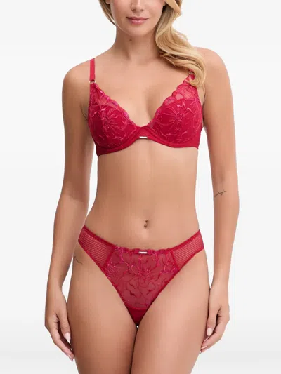 Chantelle Floral-embroidered Bra In Red