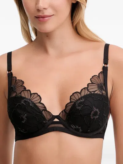 Chantelle Floral-embroidered Mesh Bra In Black