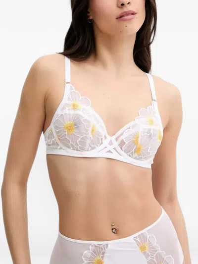 Chantelle Floral-embroidered Mesh Bra In White