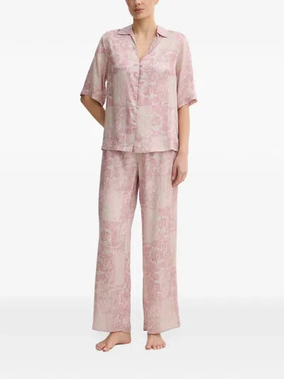 Chantelle Floral-print Short-sleeve Pajama Shirt In Pink