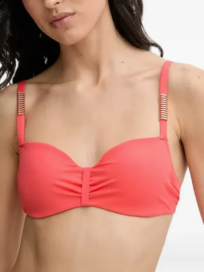 Chantelle Icon Ruched Bead-embellished Bikini Top In Pink