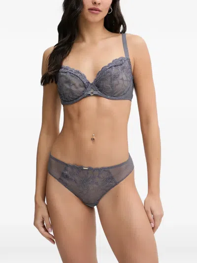 Chantelle Lace-overlay Bra In Gray