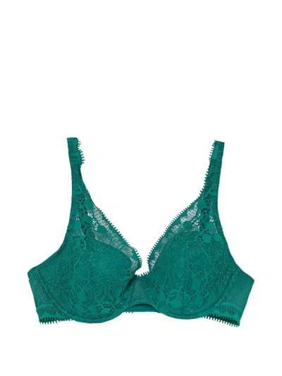 Chantelle Lace-overlay Underwired Bra In Green