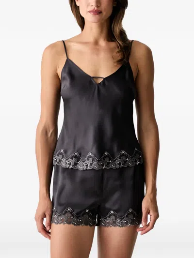 Chantelle Lace-trim Satin Pajama Top In Black