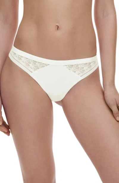 Chantelle Lingerie Ace Lace Trim Thong In Milk-lw