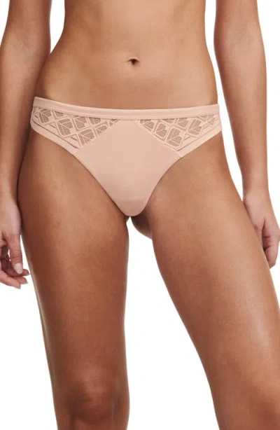 Chantelle Lingerie Ace Lace Trim Thong In Nude Blush