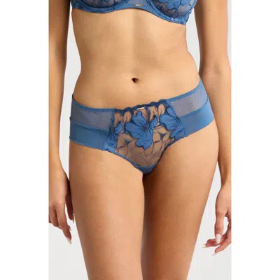 Chantelle Lingerie Fleurs Floral Embroidered Hipster Panties In Jeans Blue Denim