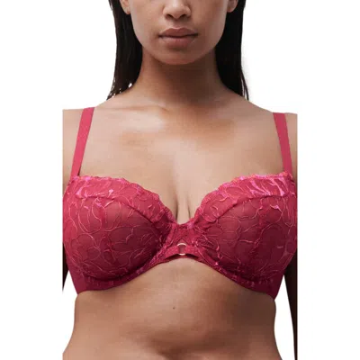 Chantelle Lingerie Fleurs Lace Unlined Underwire Plunge Bra In Burgundy