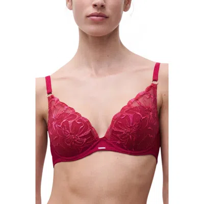 Chantelle Lingerie Fleurs Underwire Plunge Bra In Burgundy