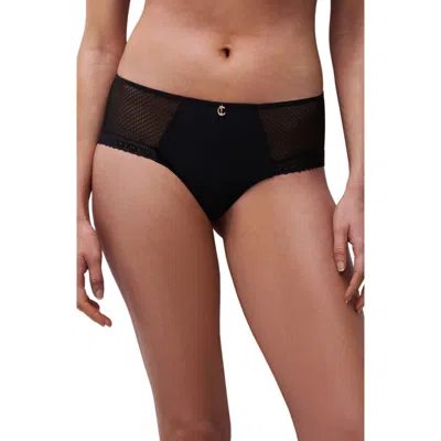 Chantelle Lingerie Lace Trim Tulle & Microfiber Briefs In Black