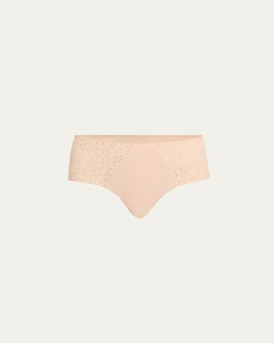 Chantelle Norah Lace & Brushed Knit Hipster Briefs In Nude Blush