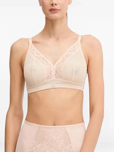 Chantelle Origins Lace-panelled V-neck Bra In Neutral