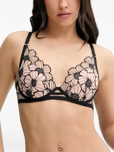 Chantelle Pulp Lush Floral-embroidered Mesh Bra In Black