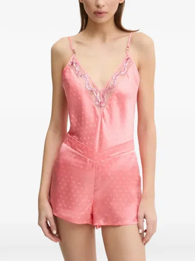 Chantelle Sequin Lace-trim Pajama Top In Animal Print