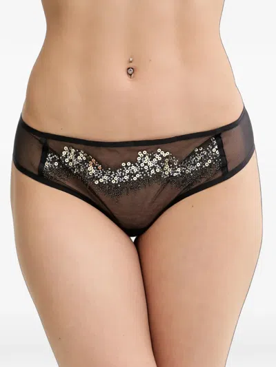 Chantelle Sequin-embellished Mesh Briefs In Black