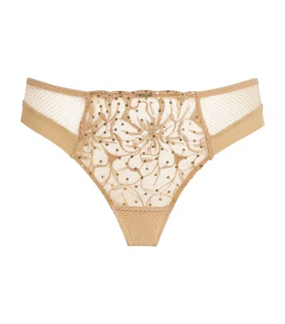 Chantelle Sequinned Tanga Briefs In Gold