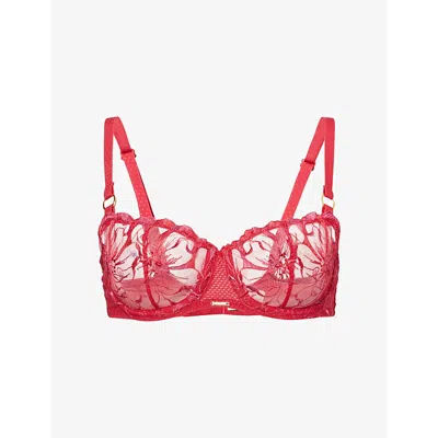 Chantelle Womens Candy Apple Fleurs Lace Balconette Bra In Red