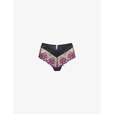 Chantelle Womens Black Jewels Champs Embroidered Shorty In Blue