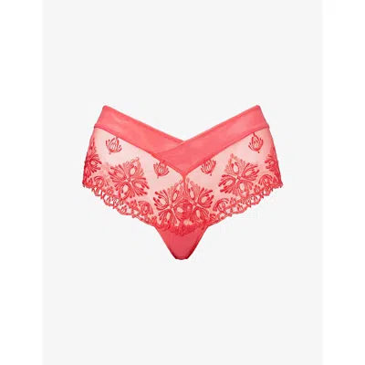 Chantelle Womens Sweet Velvet Red Champs Elysees Shorty Lace Briefs In Pink