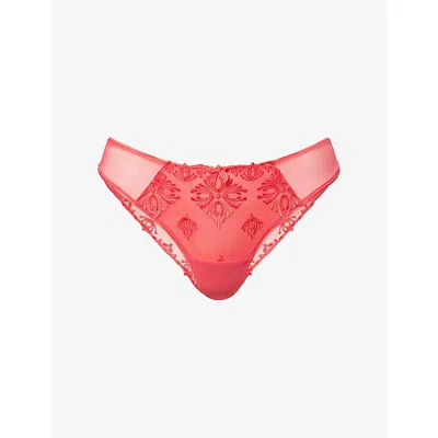 Chantelle Womens Sweet Velvet Red Champs Elysees Tanga Lace Briefs Xs In Pink