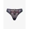 Chantelle Womens Blue Lurex Fleurs Lace Thong In Blue