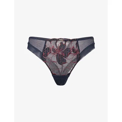 Chantelle Womens Blue Lurex Fleurs Lace Thong