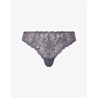Chantelle Womens Fancy Grey Fleurs Tanga Lace Briefs In Gray
