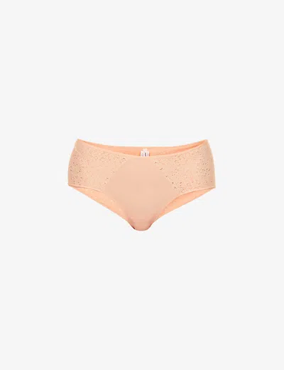 Chantelle Womens Golden Beige Norah Floral-embroidered Stretch-lace Briefs