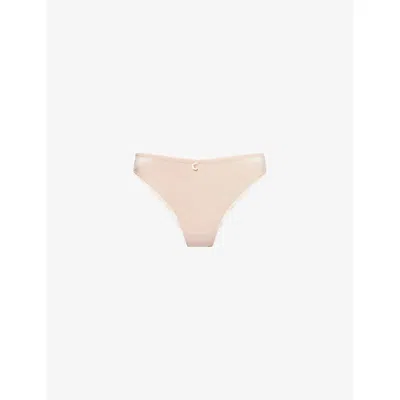 Chantelle Womens Golden Beige Romance Lace Thong In Brown