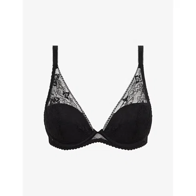Chantelle Womens Norah Chic Plunge Lace T-shirt Bra Black