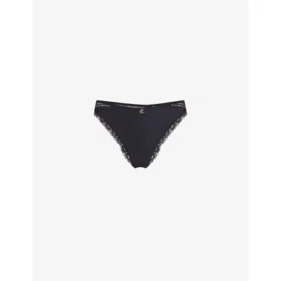 Chantelle Womens Black Romance Lace-panel Thong Xs