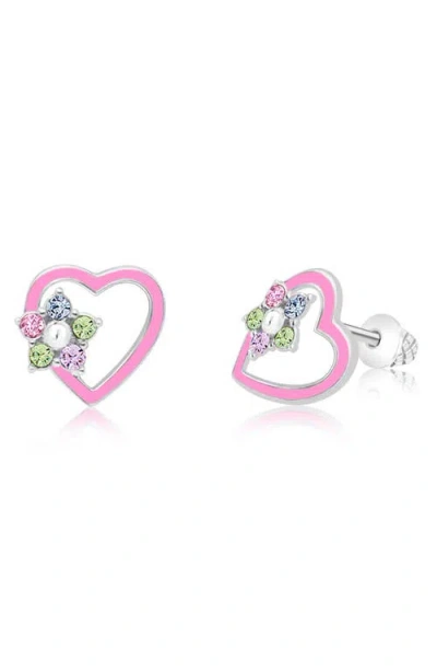 Chanteur Kids'  Heart Flower Stud Earrings In Metallic