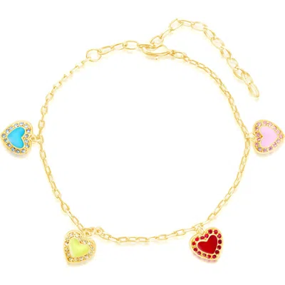 Chanteur Kids' Crystal Heart Charm Bracelet In Gold