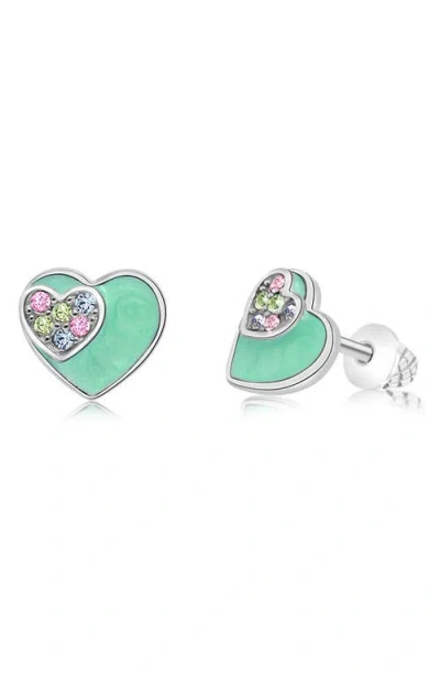 Chanteur Kids' Crystal Heart Stud Earrings In Mint Green