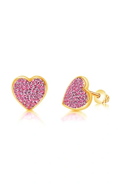 Chanteur Kids' Crystal Heart Stud Earrings In Pink