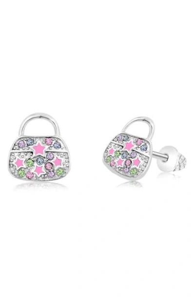 Chanteur Kids' Purse Crystal Purse Stud Earrings In Metallic