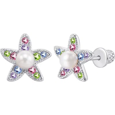 Chanteur Kids' Starfish Faux Pearl Stud Earrings In Brown