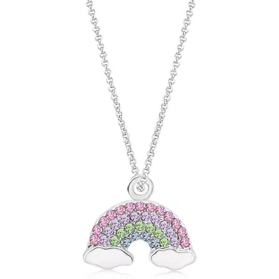 Chanteur Kids'  Rainbow Crystal Pendant Necklace In Silver