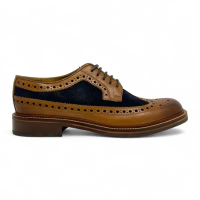 Chapman & Moore Men's Tan Leather Navy Suede Brogues Oxford Formal Shoes In Multi