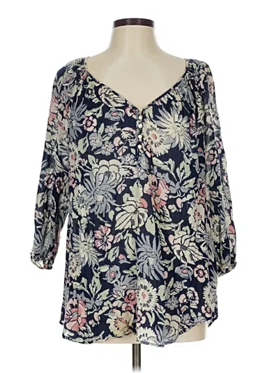 Pre-owned Chaps 3/4 Sleeve Blouse In Blue