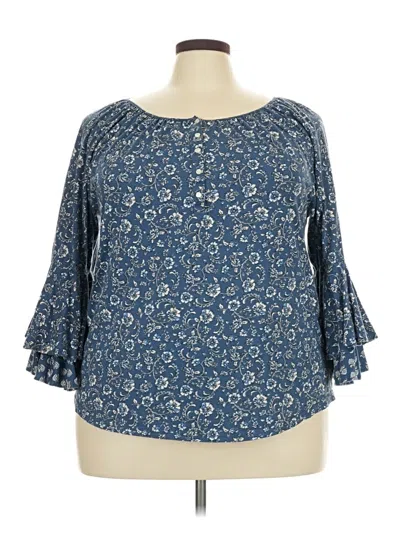 Pre-owned Chaps 3/4 Sleeve Blouse In Blue