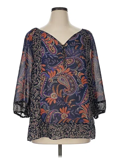 Pre-owned Chaps 3/4 Sleeve Blouse In Blue