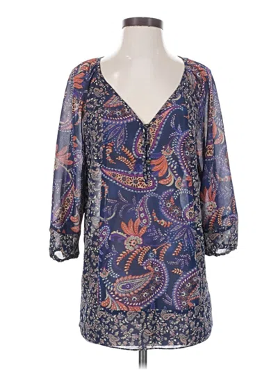 Pre-owned Chaps 3/4 Sleeve Blouse In Blue
