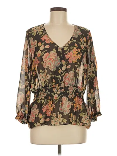 Pre-owned Chaps 3/4 Sleeve Blouse In Brown