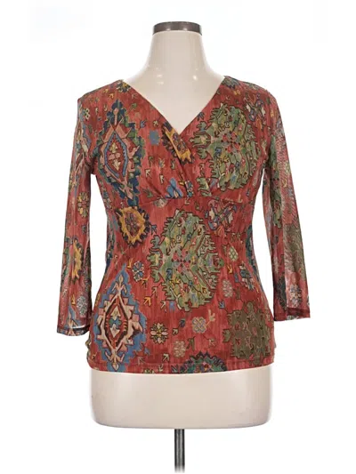 Pre-owned Chaps 3/4 Sleeve Blouse In Brown