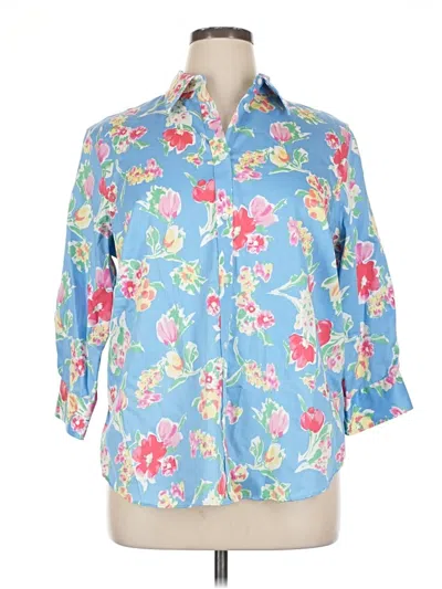 Pre-owned Chaps 3/4 Sleeve Button Down Shirt In Blue